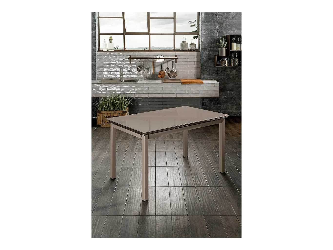 Baud - Mesa extensible (110/170 x 75 cm) en cristal templado marrón