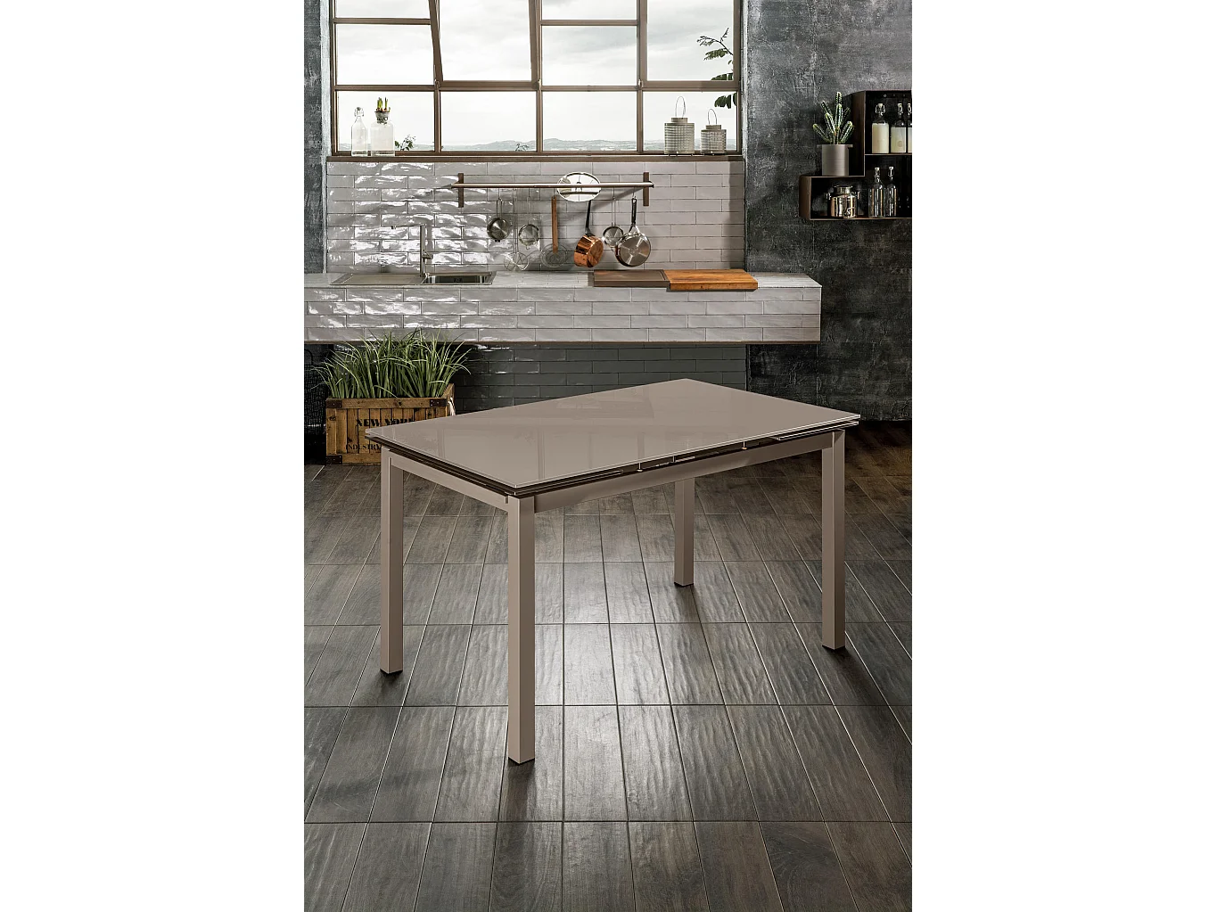 Baud - Mesa extensible (110/170 x 75 cm) en cristal templado marrón
