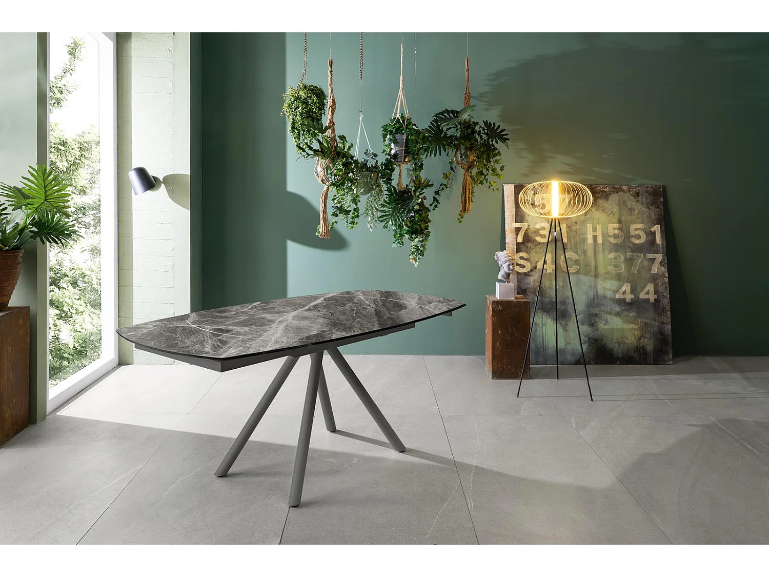 Kyoto four - Stół rozkładany (120/180 x 90 cm) z szarej ceramiki