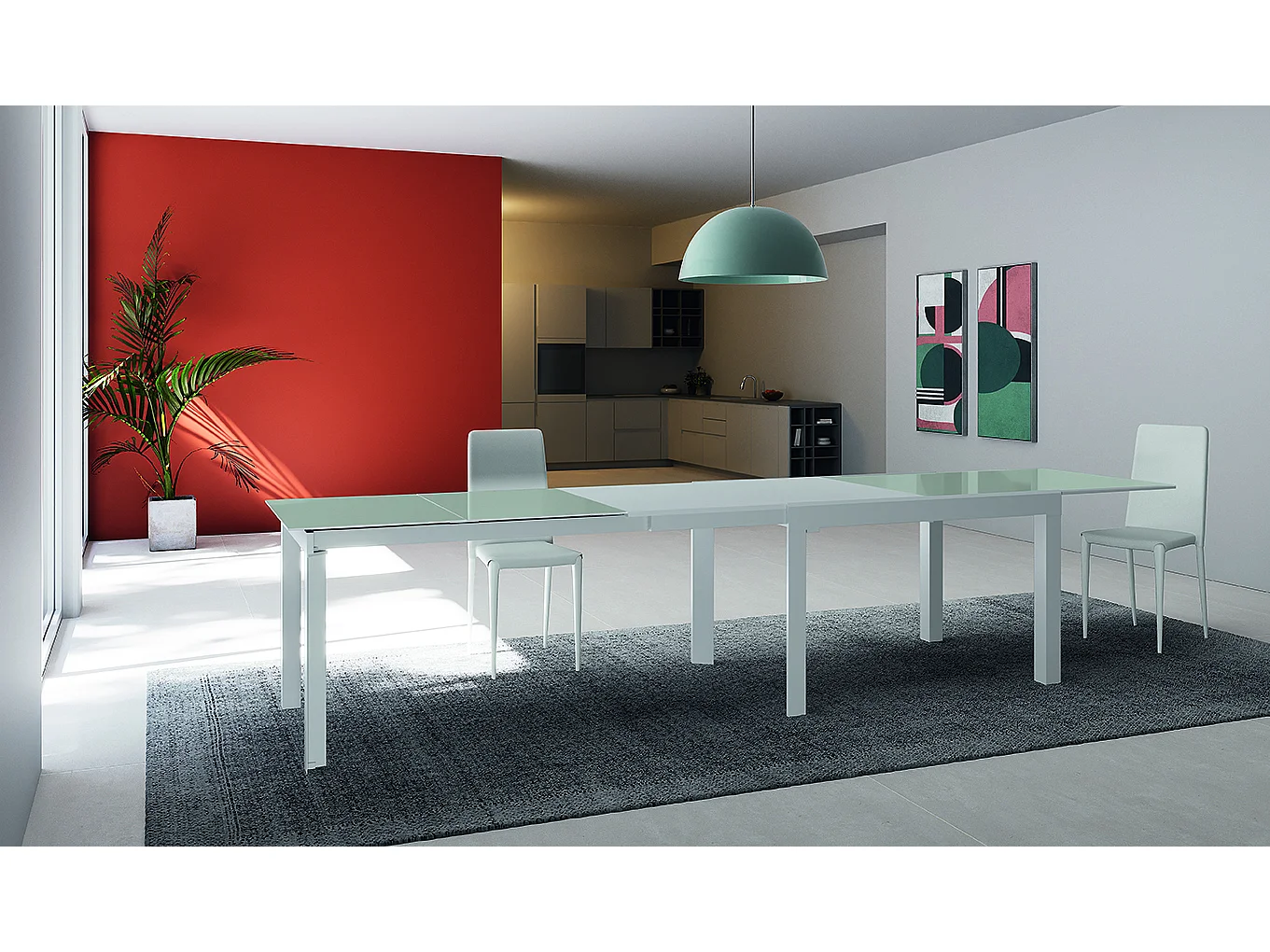 Executive Table Extensible (120/175/230/290/350 x 83 cm) en Verre Trempé Blanc