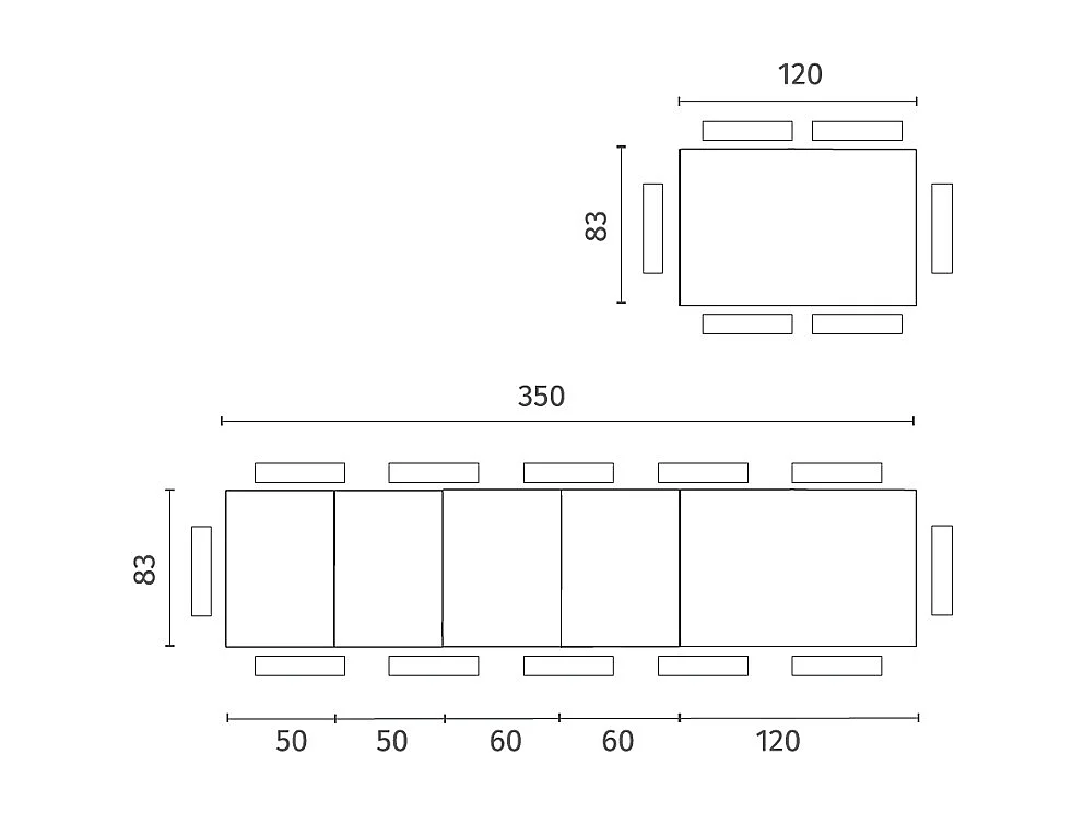 Executive Table Extensible (120/175/230/290/350x83 cm) en Verre Trempé Blanc
