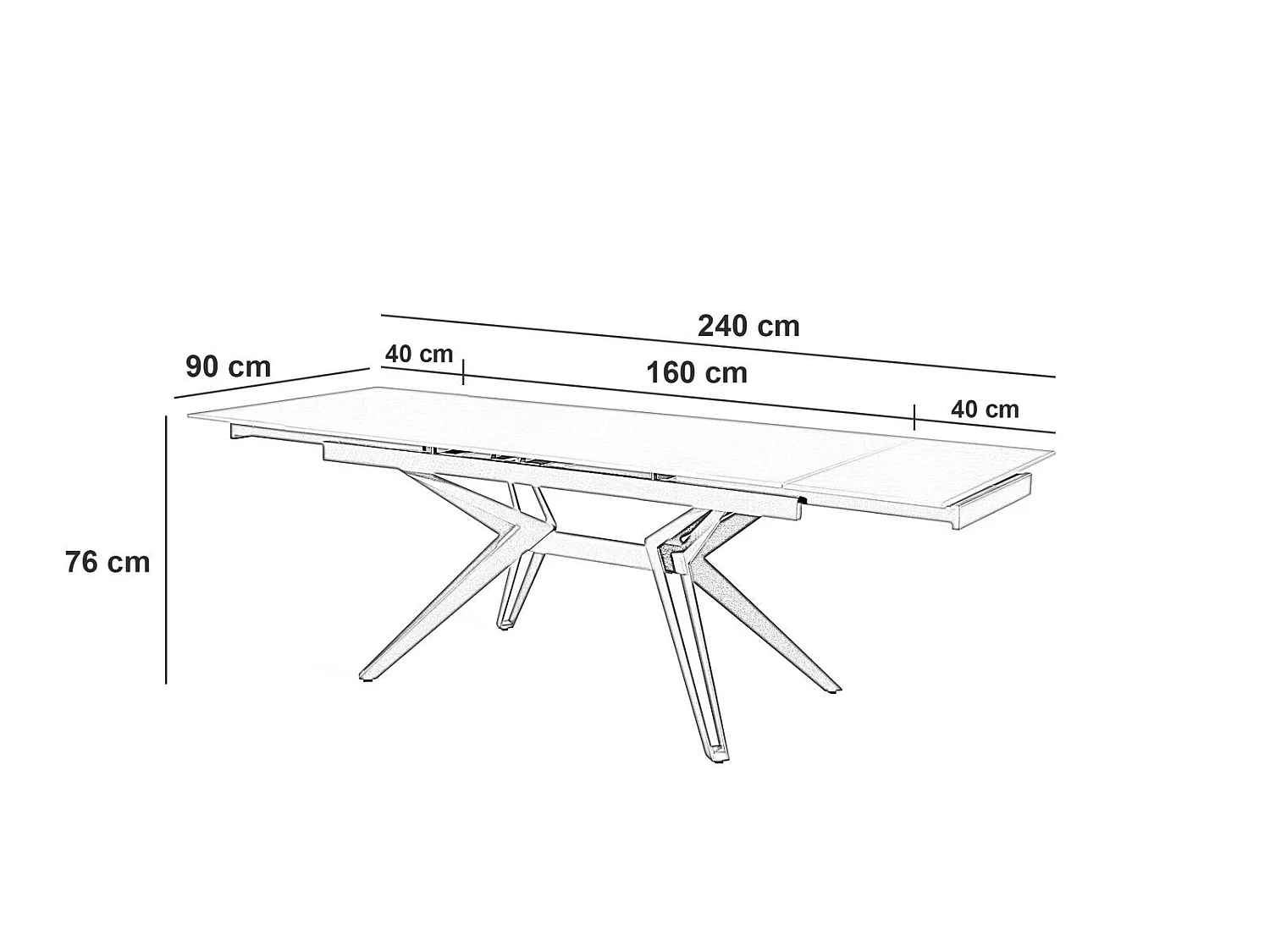 Match 3 Table extensible (160/240 x 90 cm) en Céramique Noire