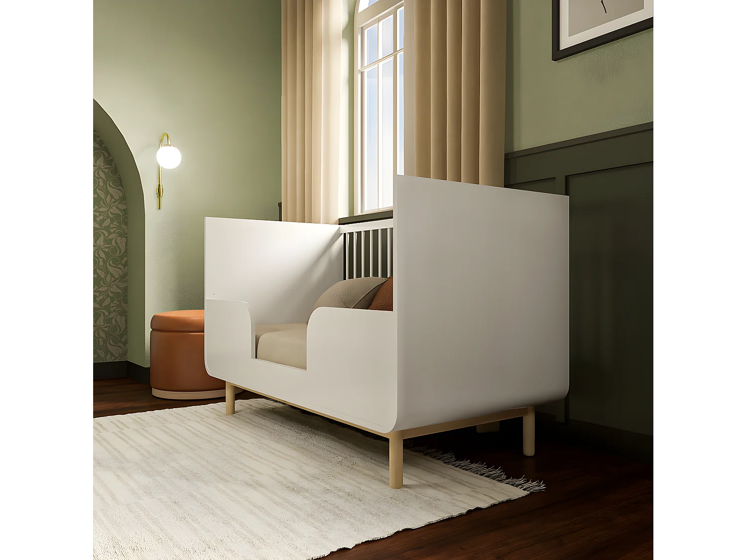 Pack lit bébé évolutif avec matelas 70x140 cm panneaux de fibres blanc SASHA