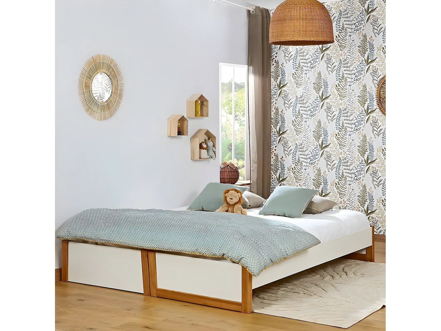 Pack lit gigogne avec matelas 80x200 cm bois massif bois HOLAF