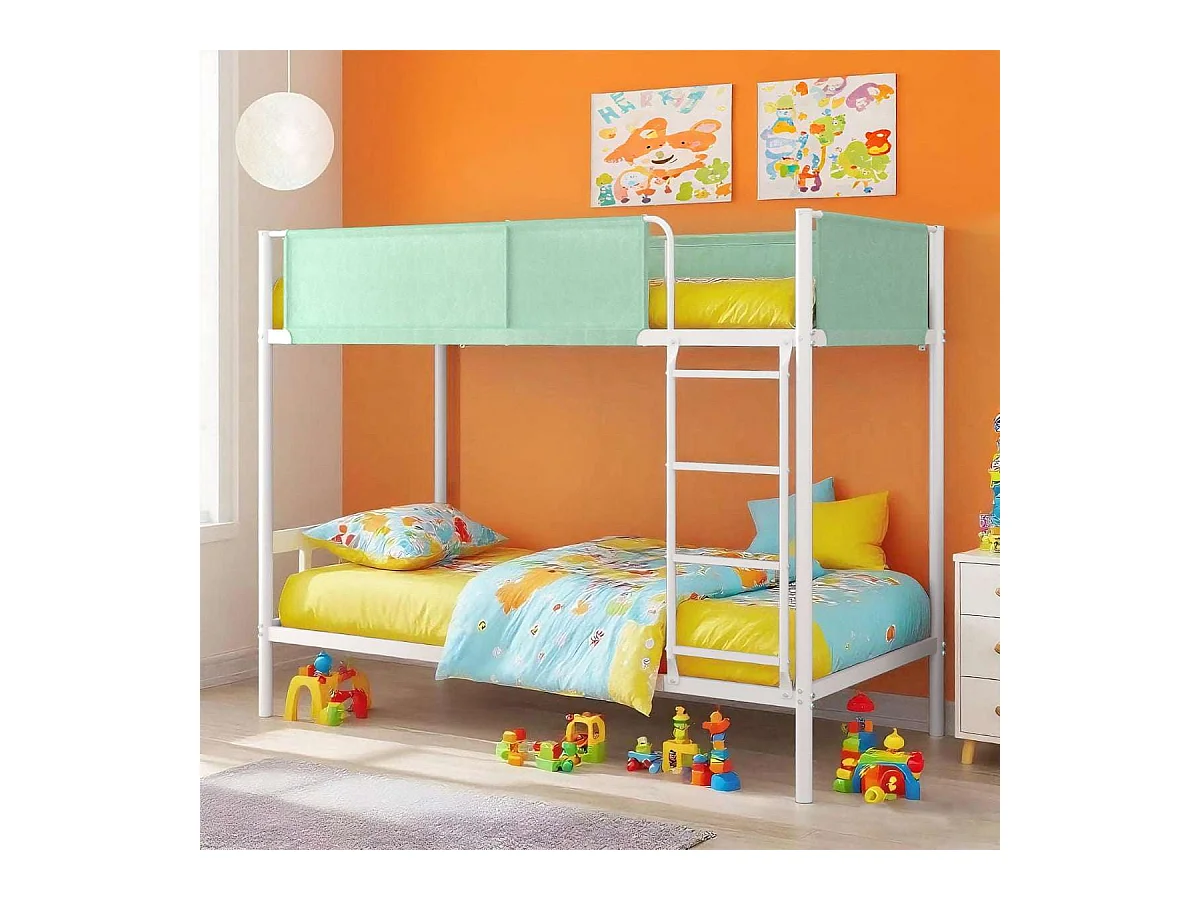 Litera de metal y tela verde con somier - BROS