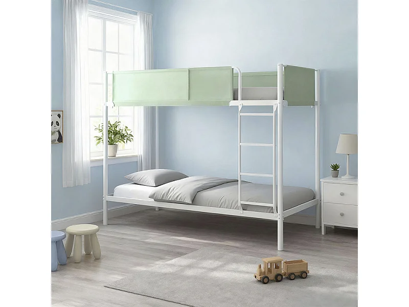 Letto a castello in metallo e tessuto verde con rete - dimensioni del materasso 90 x 190 cm - BROS