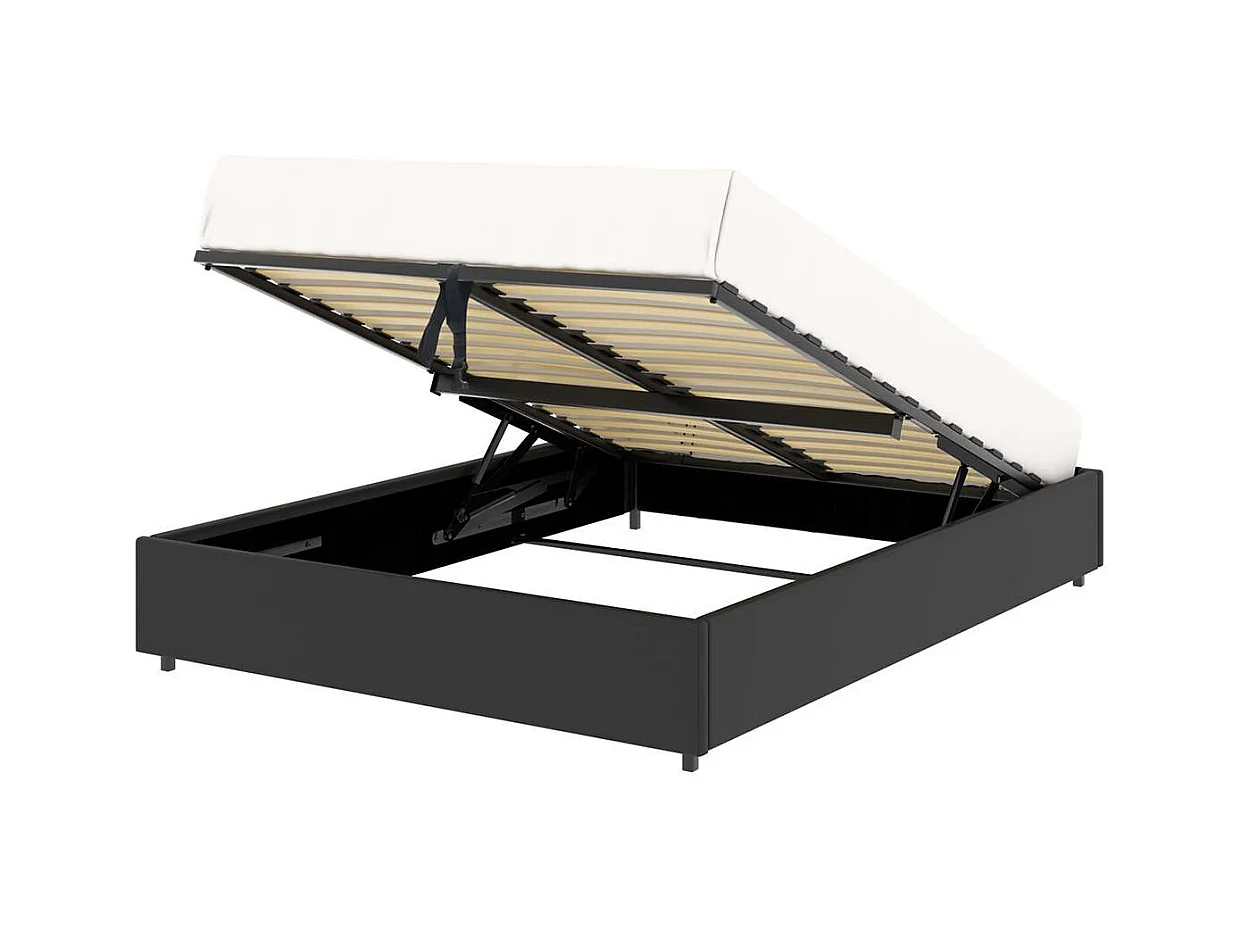 Cama doble con almacenamiento 140x190 cm - PU negro - somier incluido - LANCE