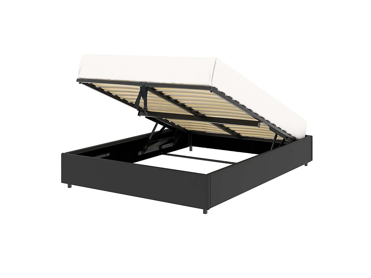 Lit coffre plateforme – couchage 140x190 cm - simili cuir (PU) noir - sommier inclus - LANCE