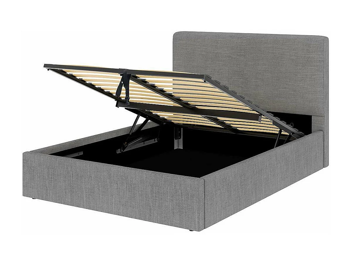 Cama doble con cabecero y gran caja de almacenamiento de 140x190 cm en tela gris - ANDY