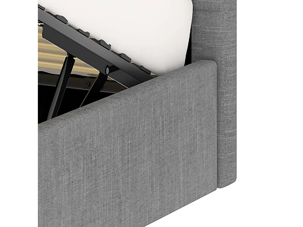 Cama doble con cabecero y gran caja de almacenamiento de 140x190 cm en tela gris - ANDY