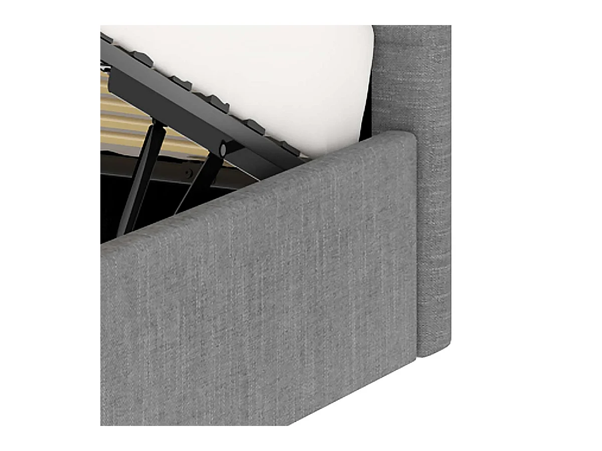 Lit coffre tête de lit haute – couchage 140x190 cm – tissu gris - sommier inclus - ANDY