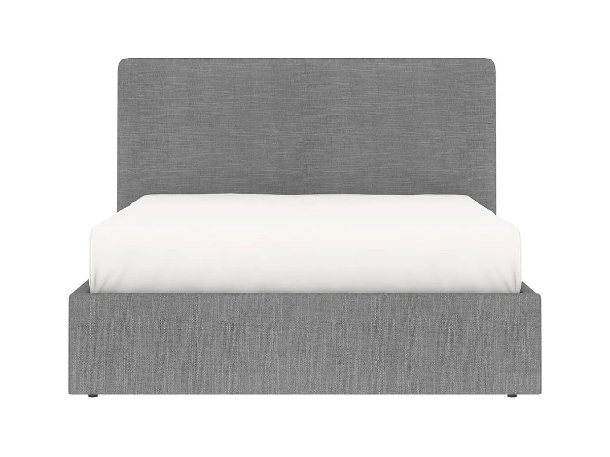 Lit coffre tête de lit haute – couchage 140x190 cm – tissu gris - sommier inclus - ANDY
