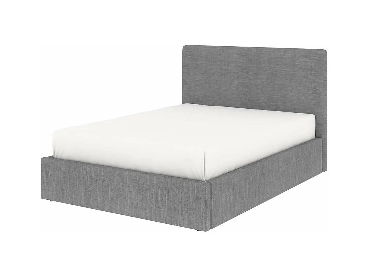 Lit coffre tête de lit haute – couchage 140x190 cm – tissu gris - sommier inclus - ANDY