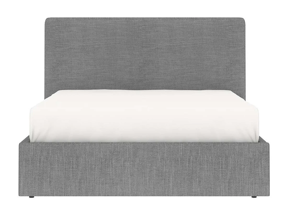 Lit coffre tête de lit haute – couchage 140x190 cm – tissu gris - sommier inclus - ANDY