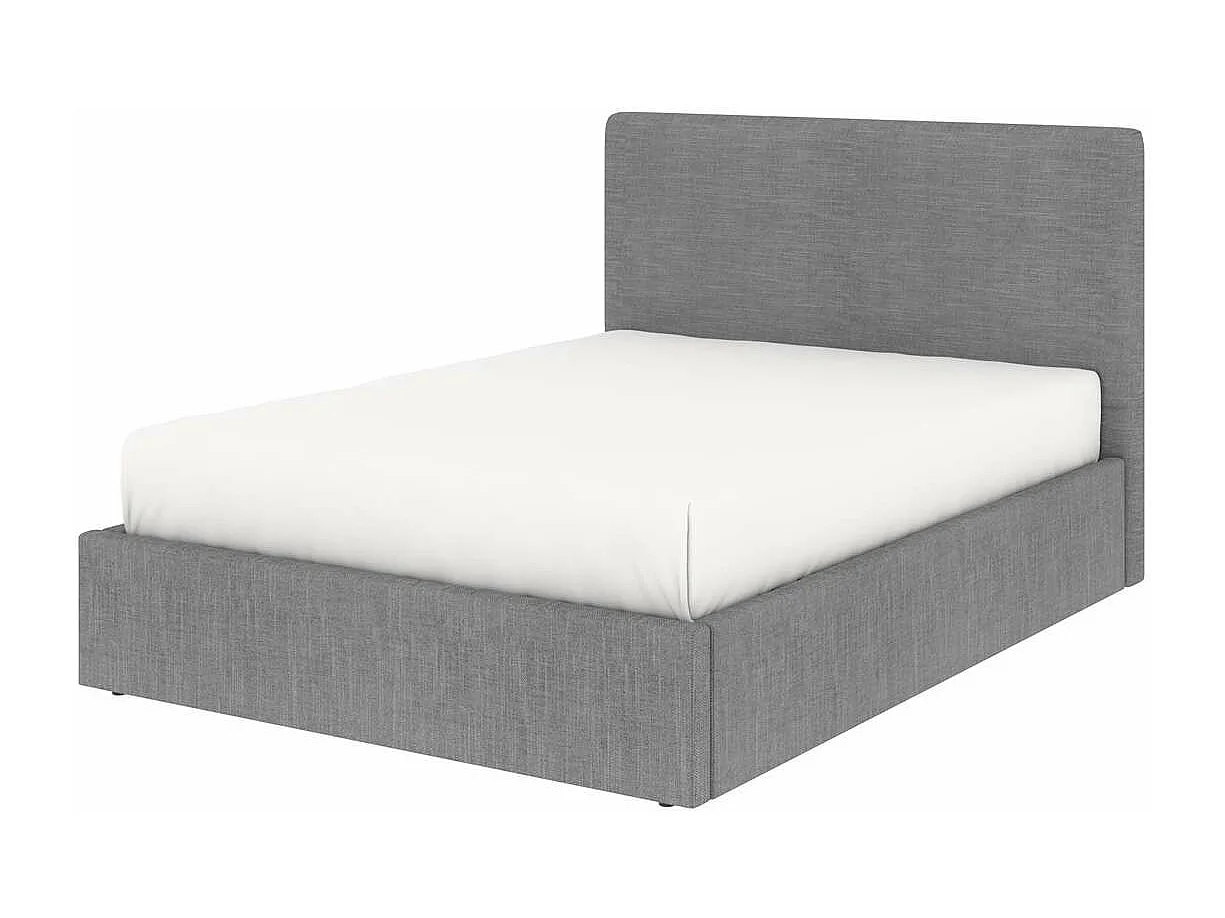 Lit coffre tête de lit haute – couchage 140x190 cm – tissu gris - sommier inclus - ANDY