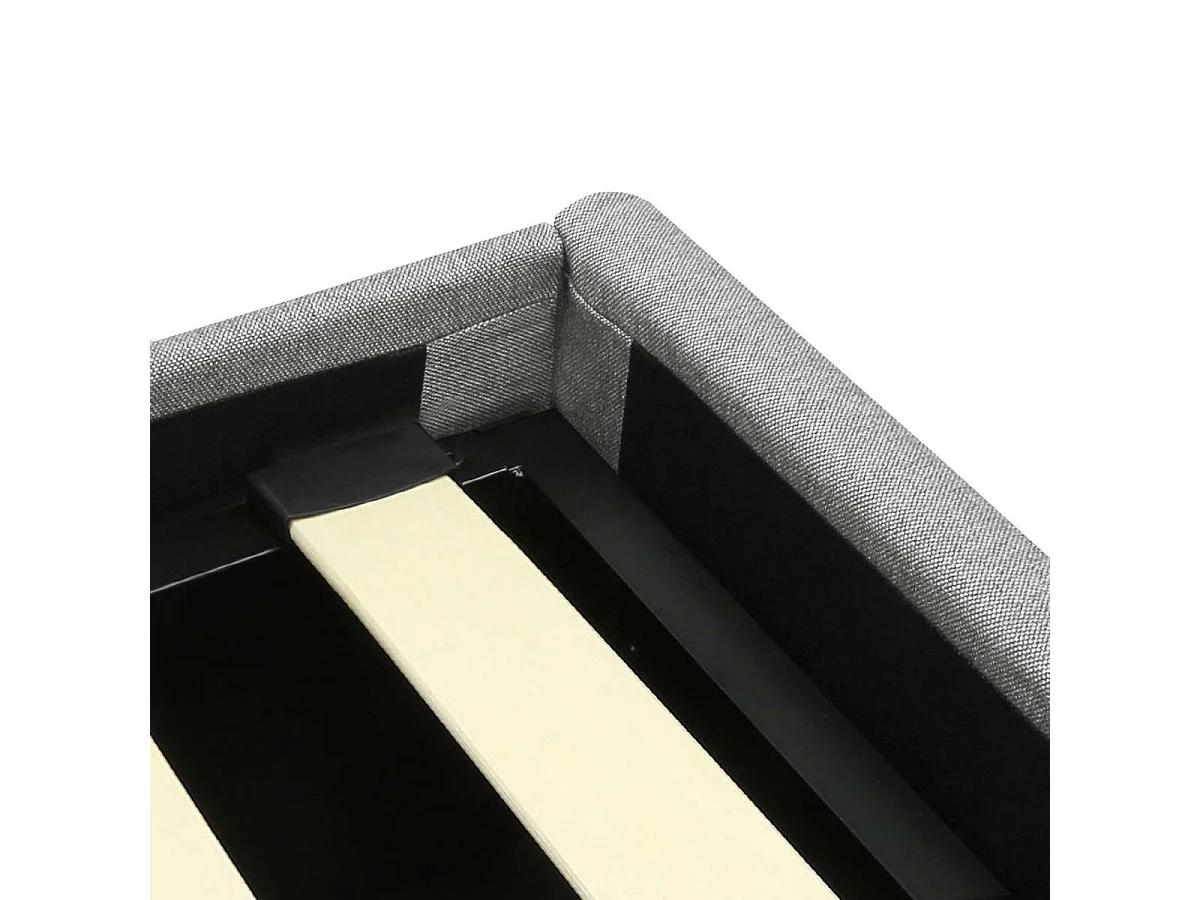 Lit coffre tête de lit haute – couchage 140x190 cm – tissu gris - sommier inclus - ANDY