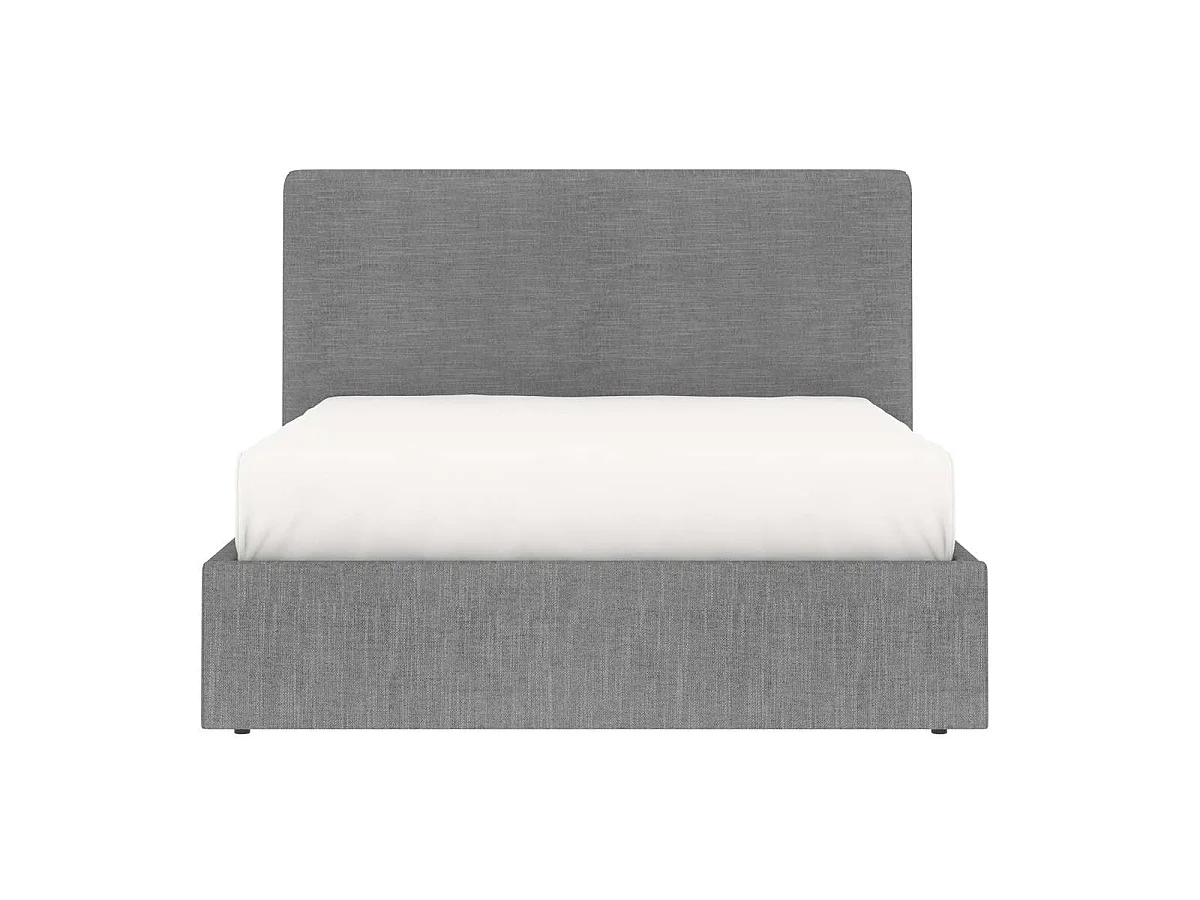 Lit coffre tête de lit haute – couchage 140x190 cm – tissu gris - sommier inclus - ANDY