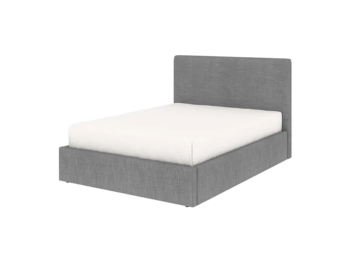 Lit coffre tête de lit haute – couchage 140x190 cm – tissu gris - sommier inclus - ANDY