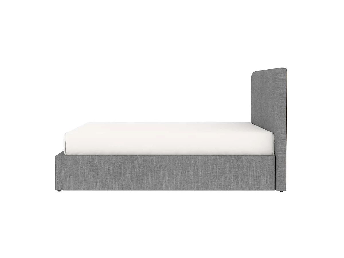 Lit coffre tête de lit haute – couchage 140x190 cm – tissu gris - sommier inclus - ANDY