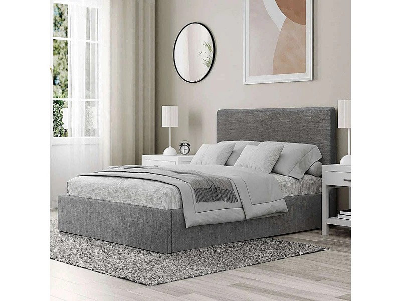 Letto contenitore con testiera alta – rete 140x190 cm – tessuto grigio – rete inclusa – ANDY