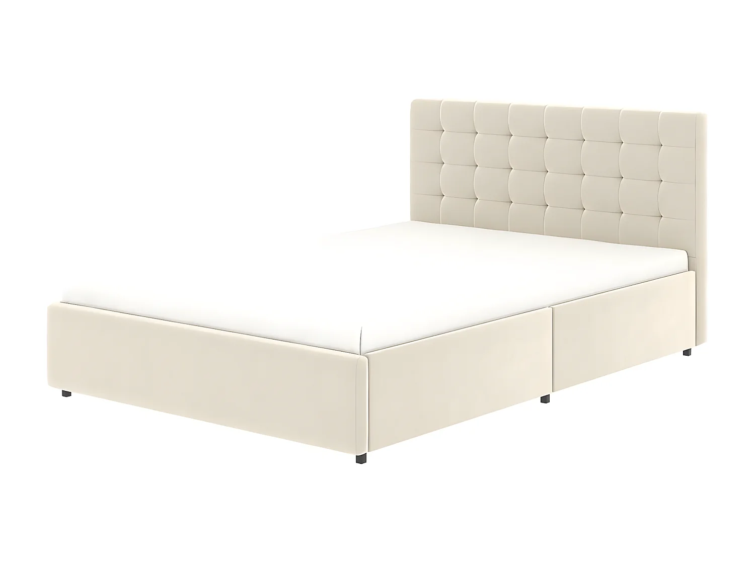 Lit tiroirs tête de lit capitonnée – couchage 140x190 cm – velours beige - sommier inclus - ELLIE