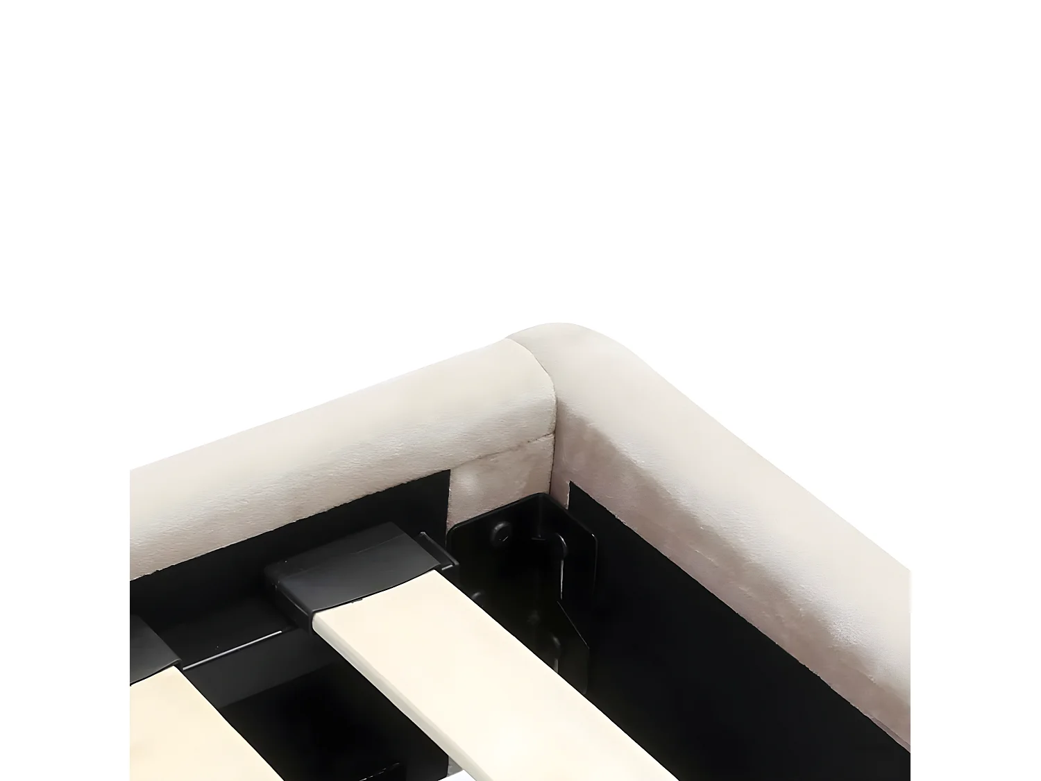 Lit tiroirs tête de lit capitonnée – couchage 140x190 cm – velours beige - sommier inclus - ELLIE