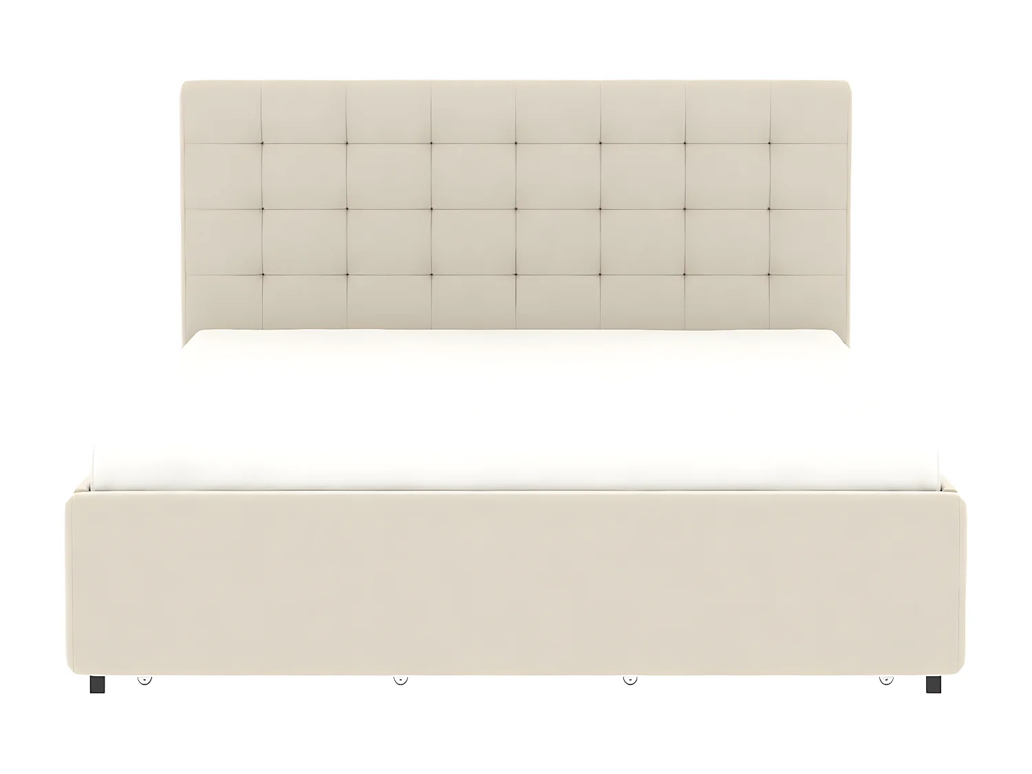 Bed met lades en gecapitonneerd hoofdbord – slaapmaat 140x190 cm – beige fluweel – lattenbodem inbegrepen – ELLIE