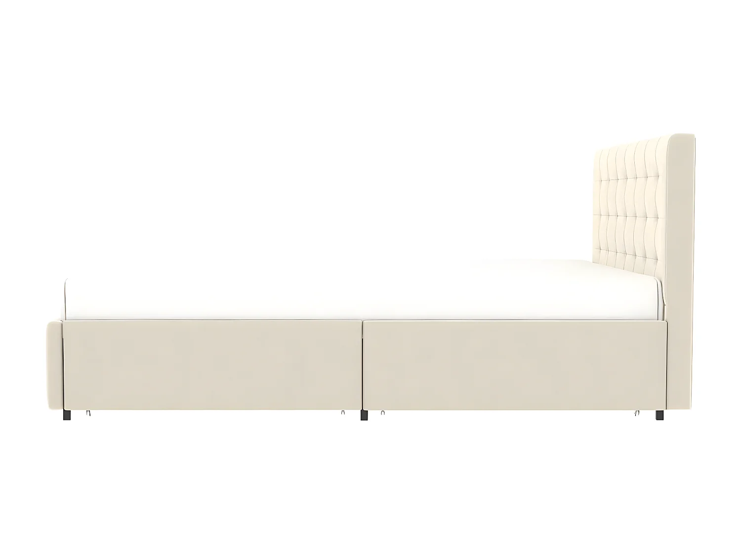 Bed met lades en gecapitonneerd hoofdbord – slaapmaat 140x190 cm – beige fluweel – lattenbodem inbegrepen – ELLIE