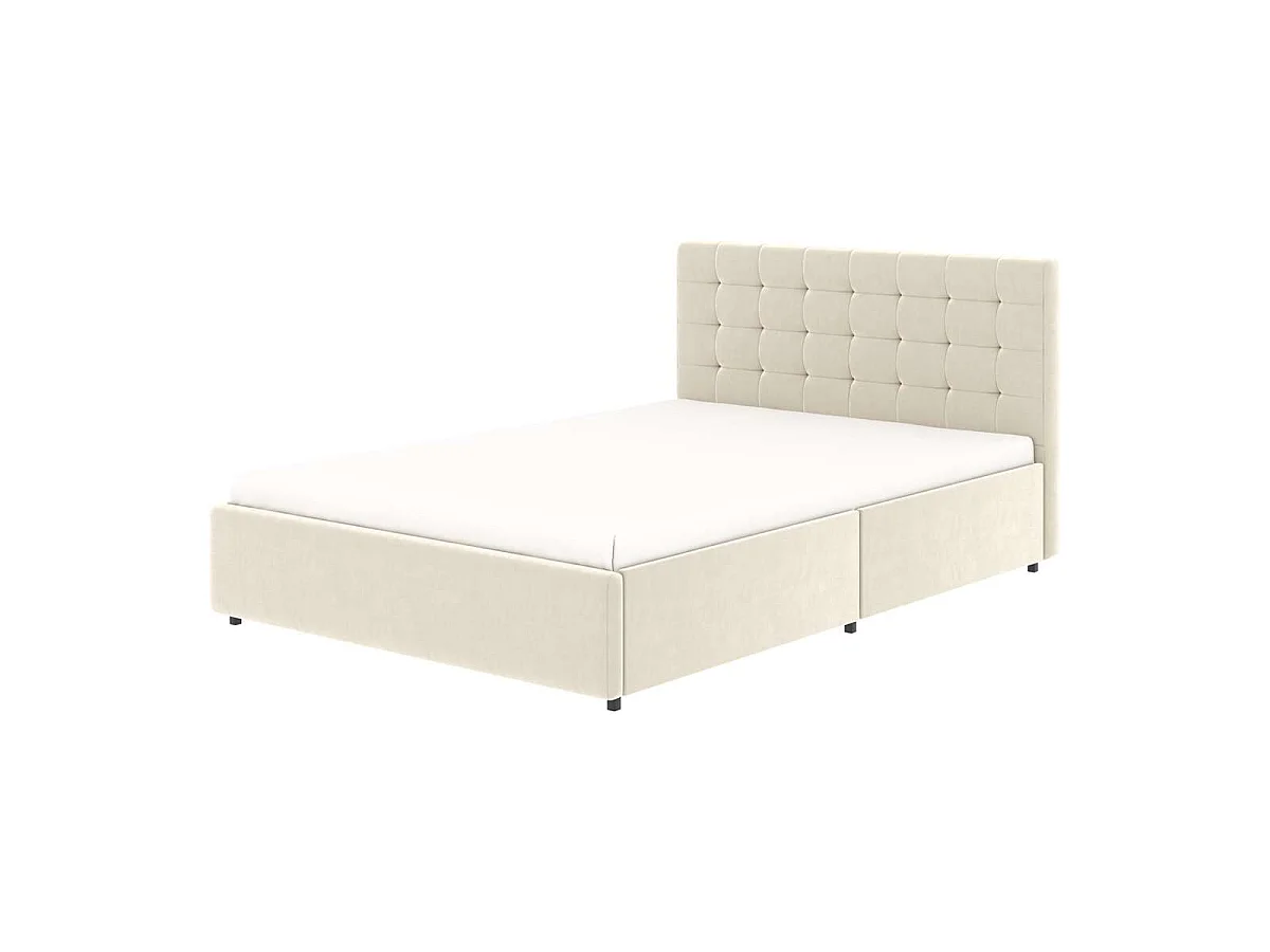 Bed met lades en gecapitonneerd hoofdbord – slaapmaat 140x190 cm – beige fluweel – lattenbodem inbegrepen – ELLIE