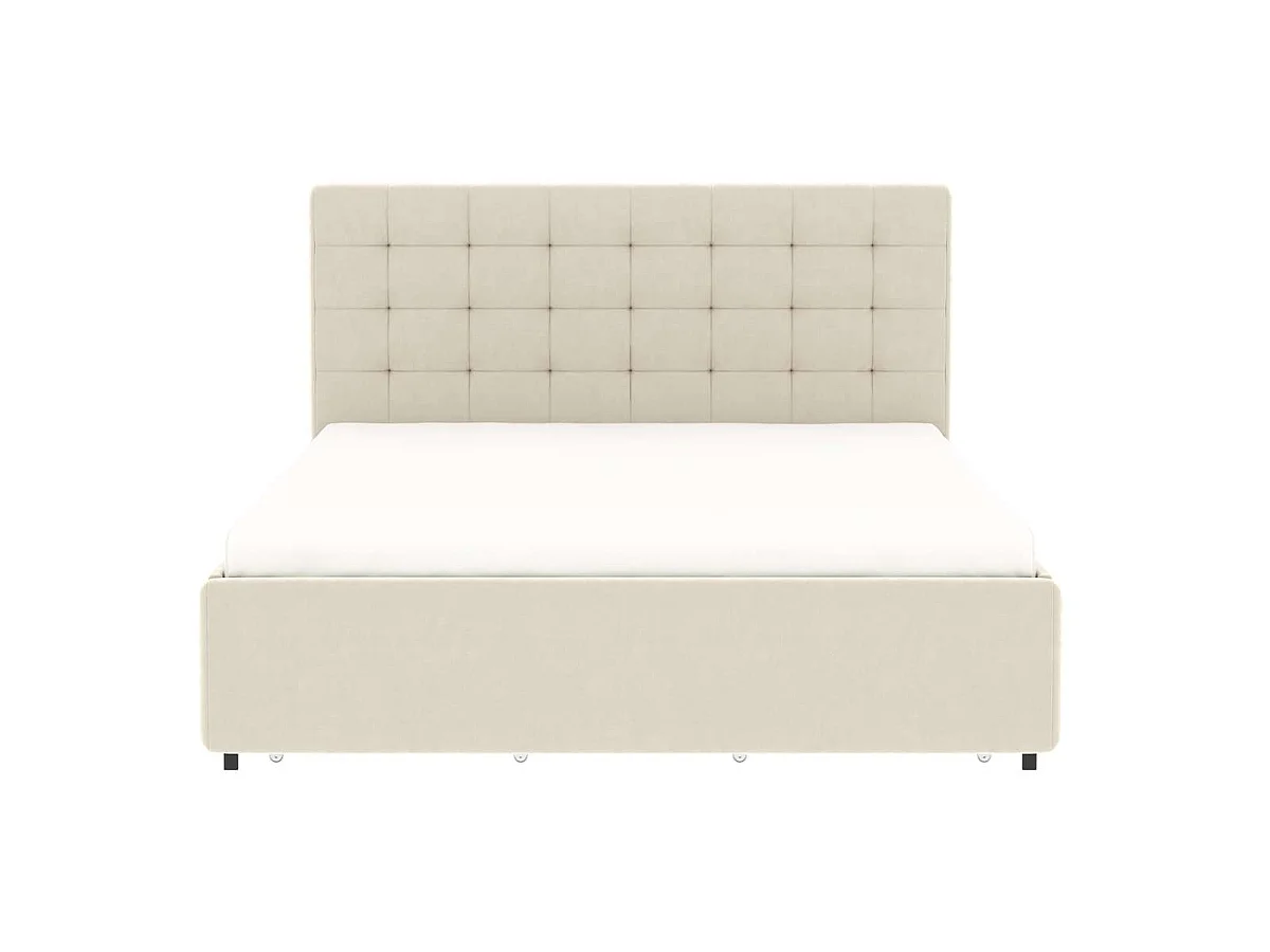Bed met lades en gecapitonneerd hoofdbord – slaapmaat 140x190 cm – beige fluweel – lattenbodem inbegrepen – ELLIE