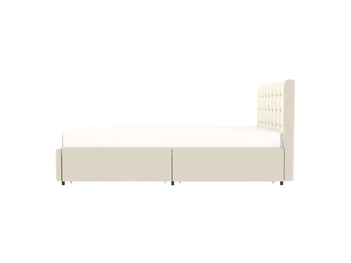 Bed met lades en gecapitonneerd hoofdbord – slaapmaat 140x190 cm – beige fluweel – lattenbodem inbegrepen – ELLIE
