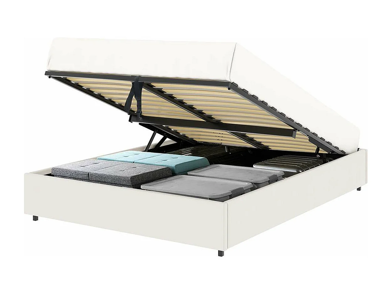 Lit coffre plateforme – couchage 140x190 cm - simili cuir (PU) blanc - sommier inclus - LANCE