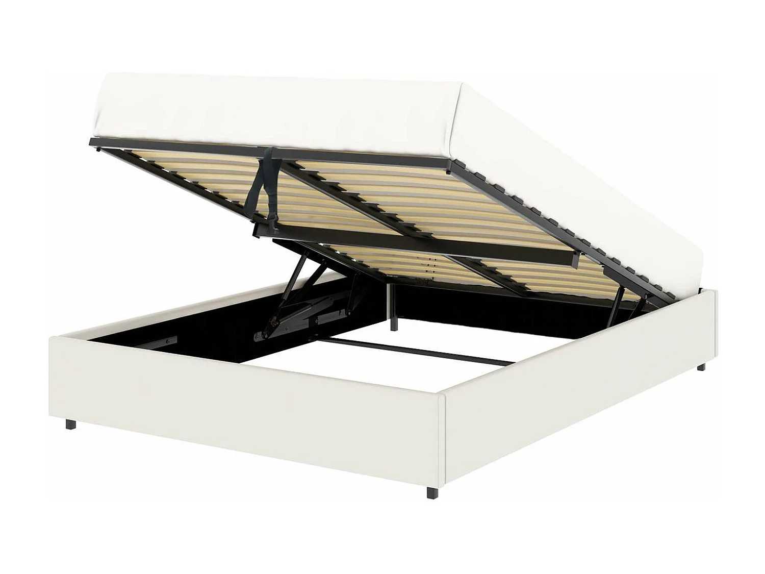 Lit coffre plateforme – couchage 140x190 cm - simili cuir (PU) blanc - sommier inclus - LANCE