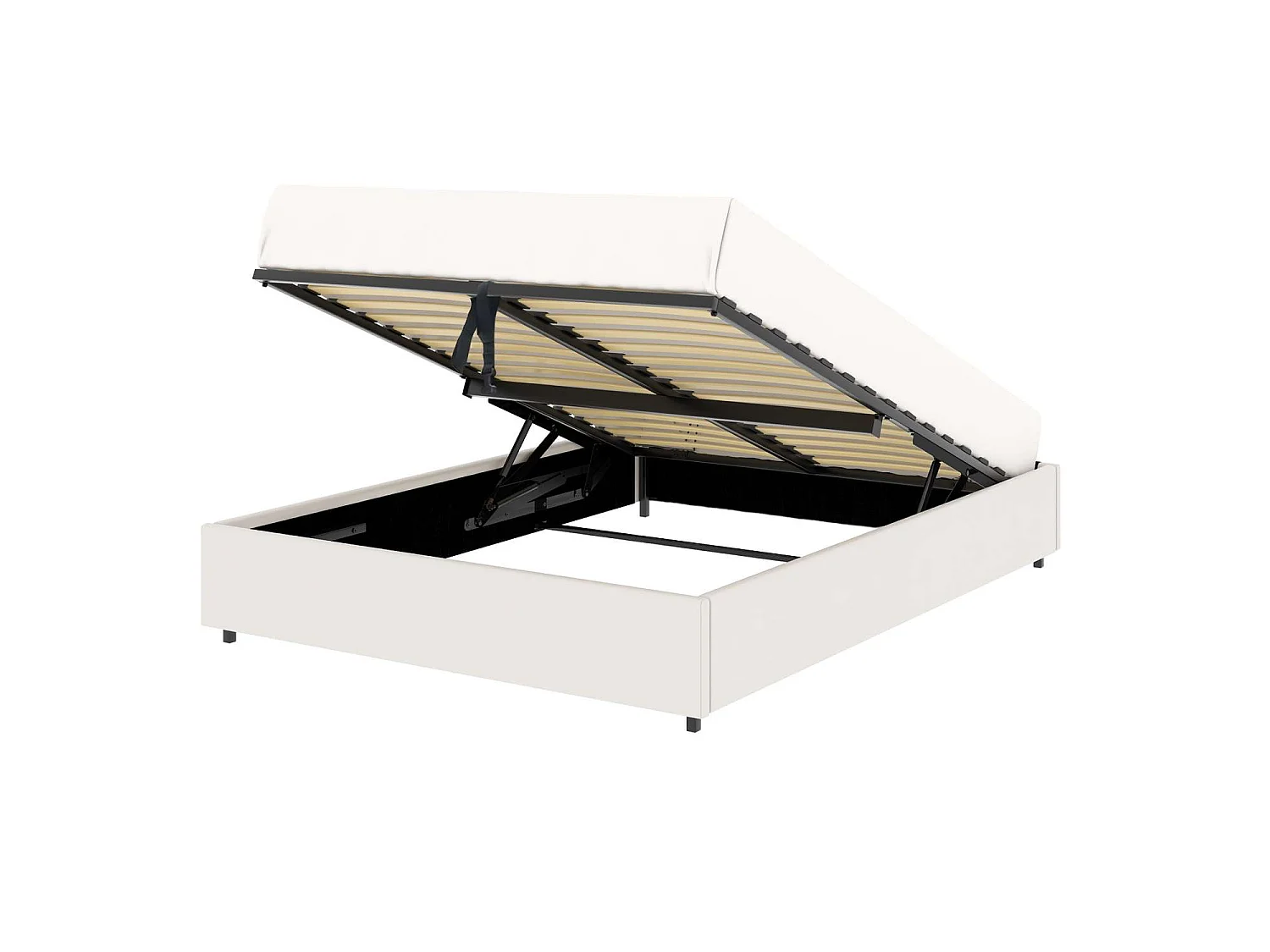 Lit coffre plateforme – couchage 140x190 cm - simili cuir (PU) blanc - sommier inclus - LANCE