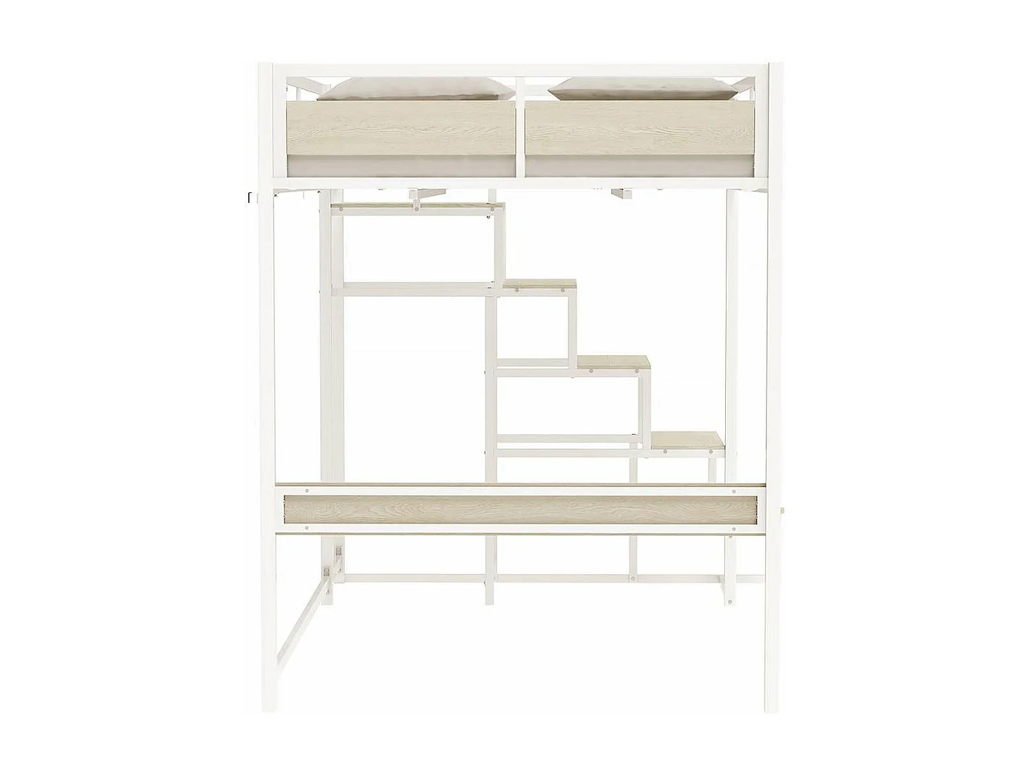 Cama alta MONTANA con escalera de metal blanco y cama de 140x190 cm