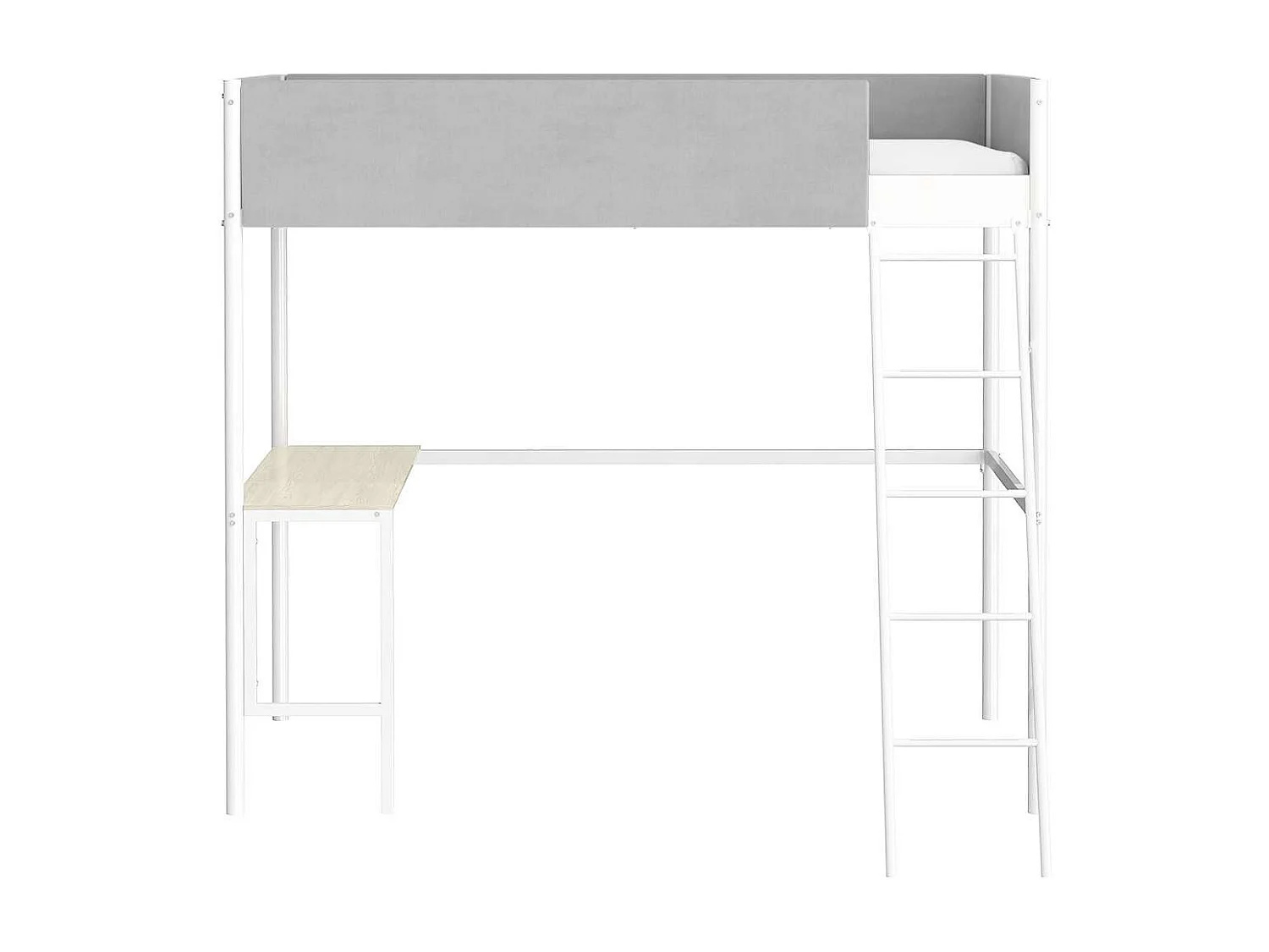 Litera con escritorio integrado en tela gris claro y metal blanco - ROZE