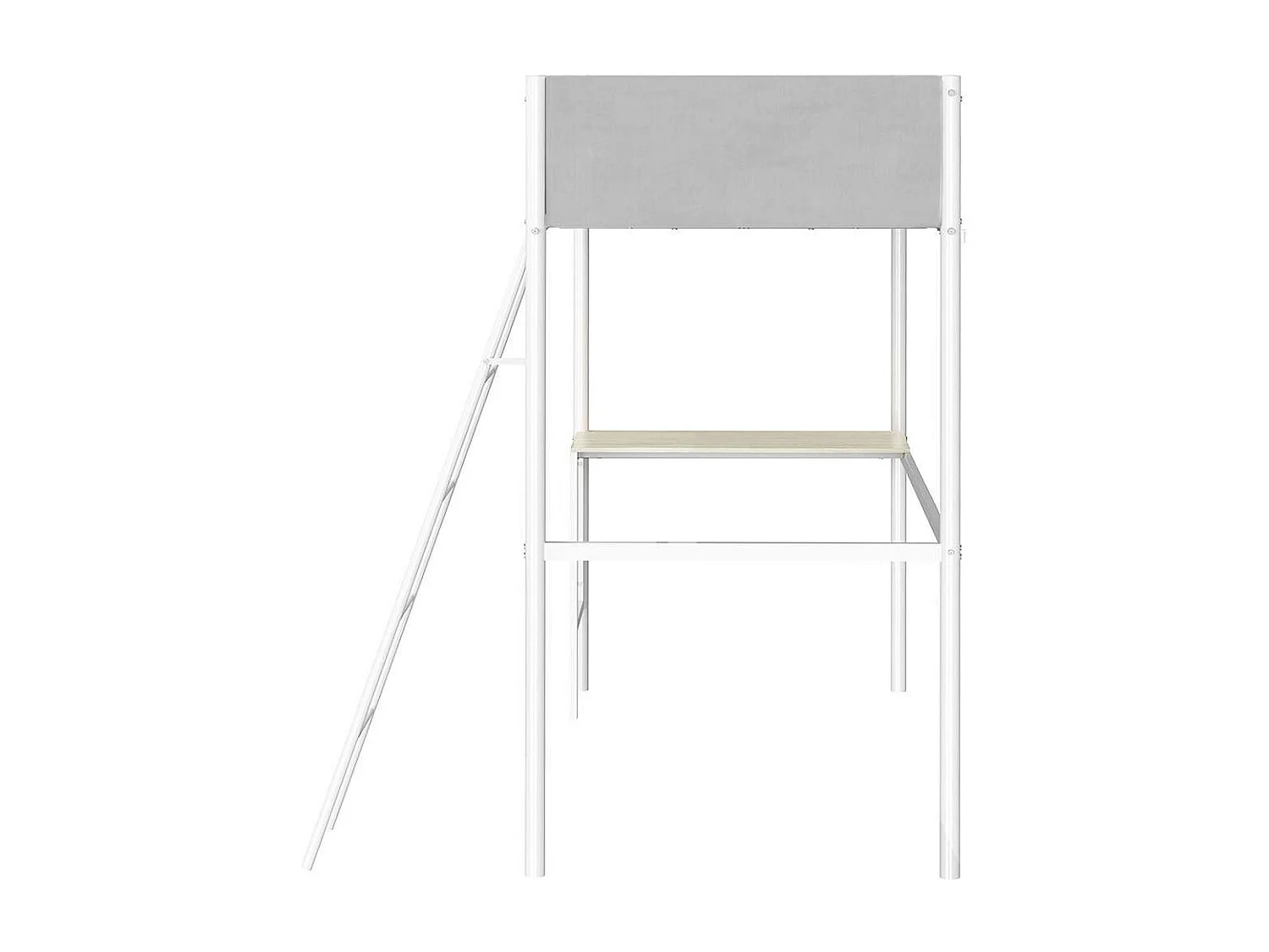 Litera con escritorio integrado en tela gris claro y metal blanco - ROZE