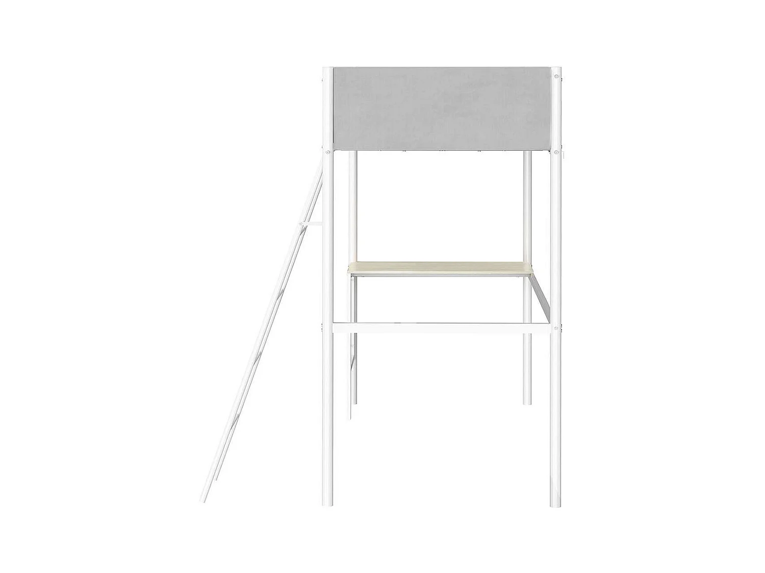 Hoogslaper met lattenbodem en bureau van lichtgrijze stof, wit metaal en melamine met eikimitatie - bedmaat 90 x 190 cm - ROZE