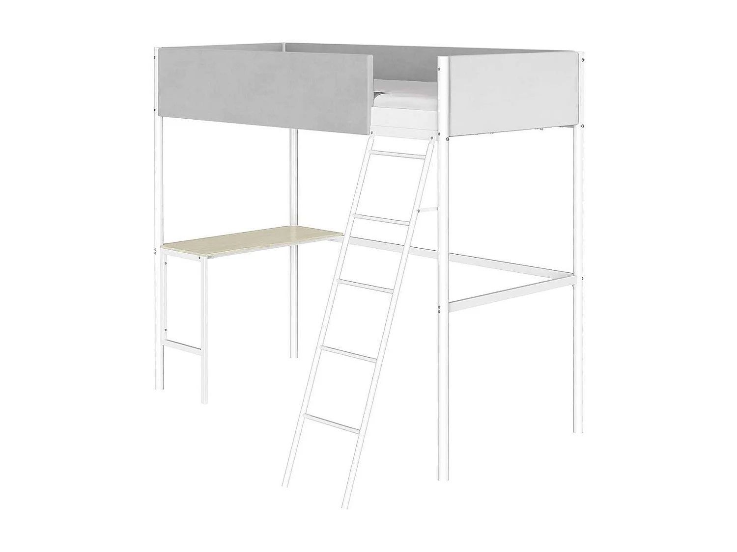 Litera con escritorio integrado en tela gris claro y metal blanco - ROZE