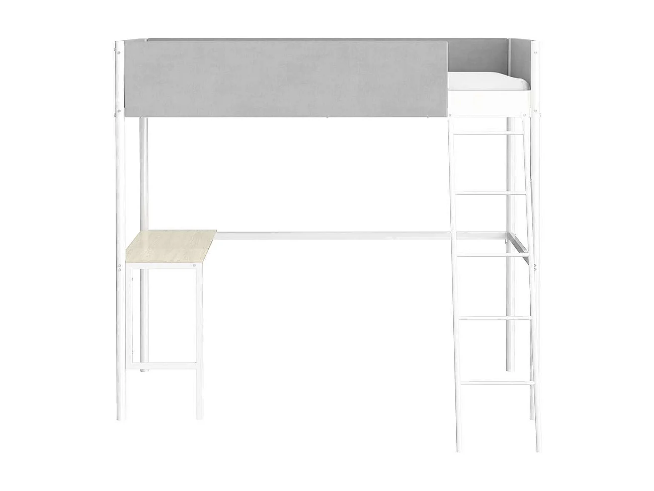 Litera con escritorio integrado en tela gris claro y metal blanco - ROZE