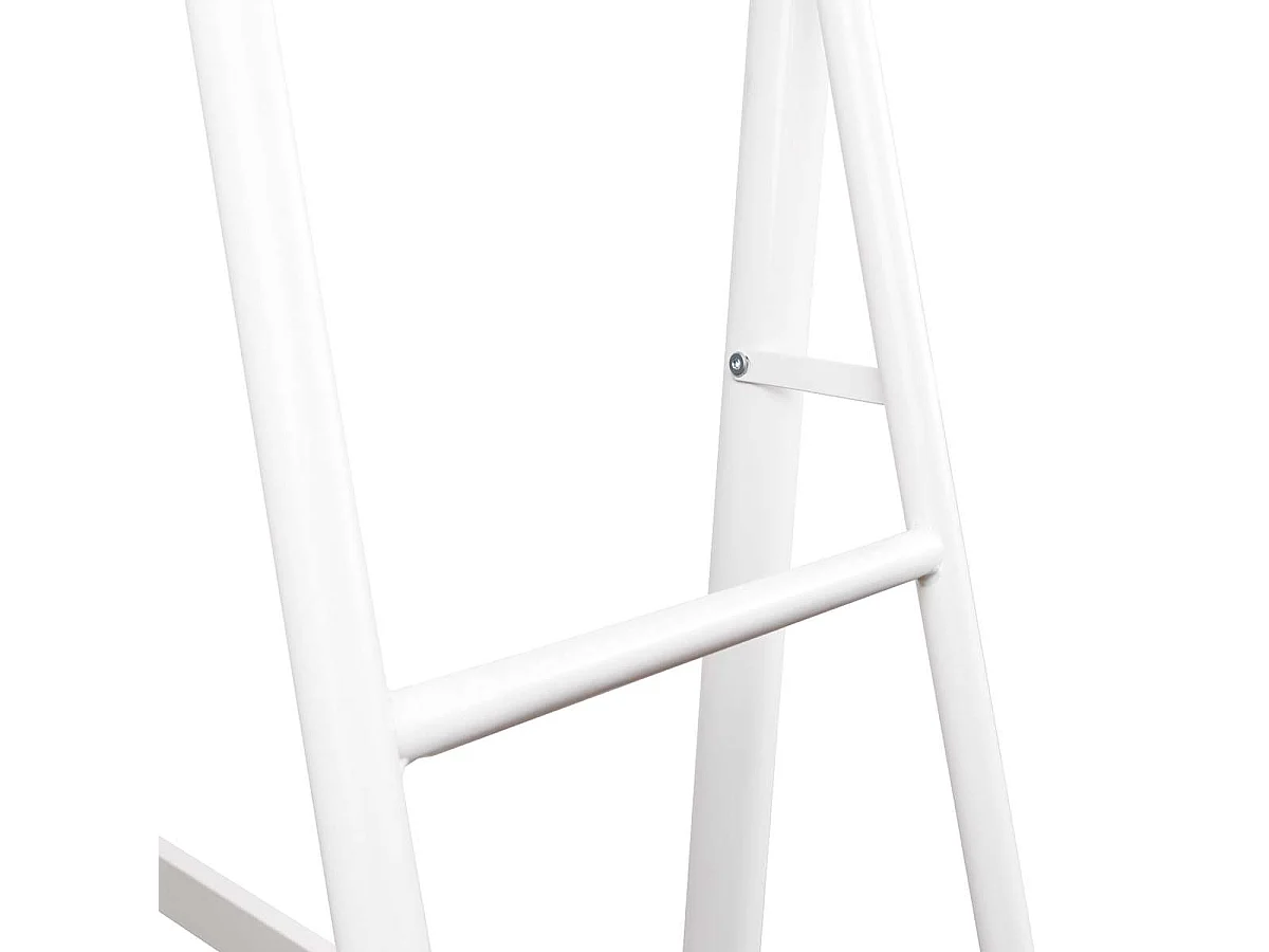 Hochbett mit Gestell aus hellem grauem Stoff, weißem Metall und Melamin-Eicheimitat-Schreibtisch - Schlafplatz 90 x 190 cm - ROZE