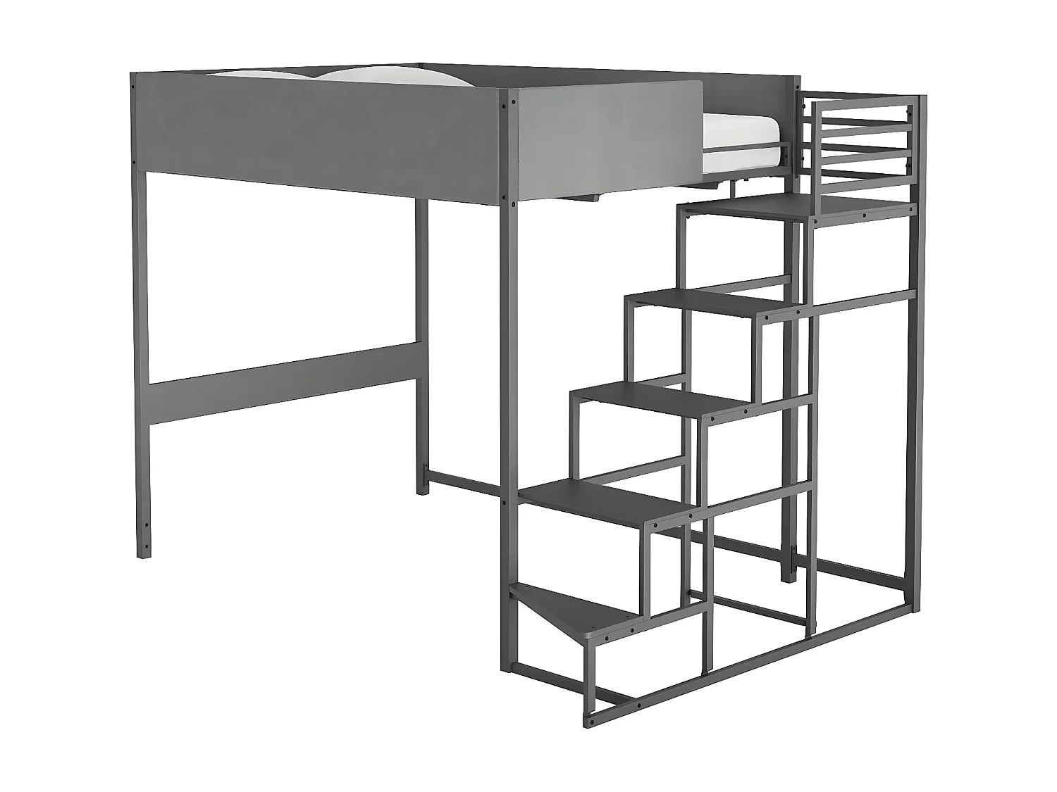 Lit mezzanine avec sommier + escalier en tissu gris, métal finition epoxy grise et mélamine grise - grand couchage 140x190 cm - DOCKLAND