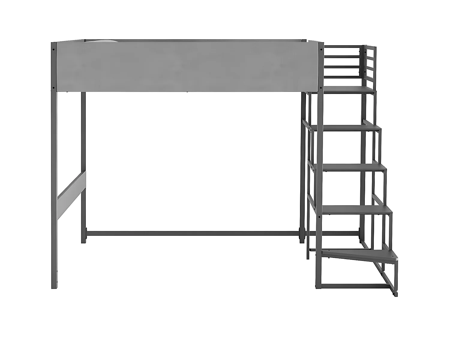 Cama alta DOCKLAND con somier y escalera de tela gris - 140x190 cm