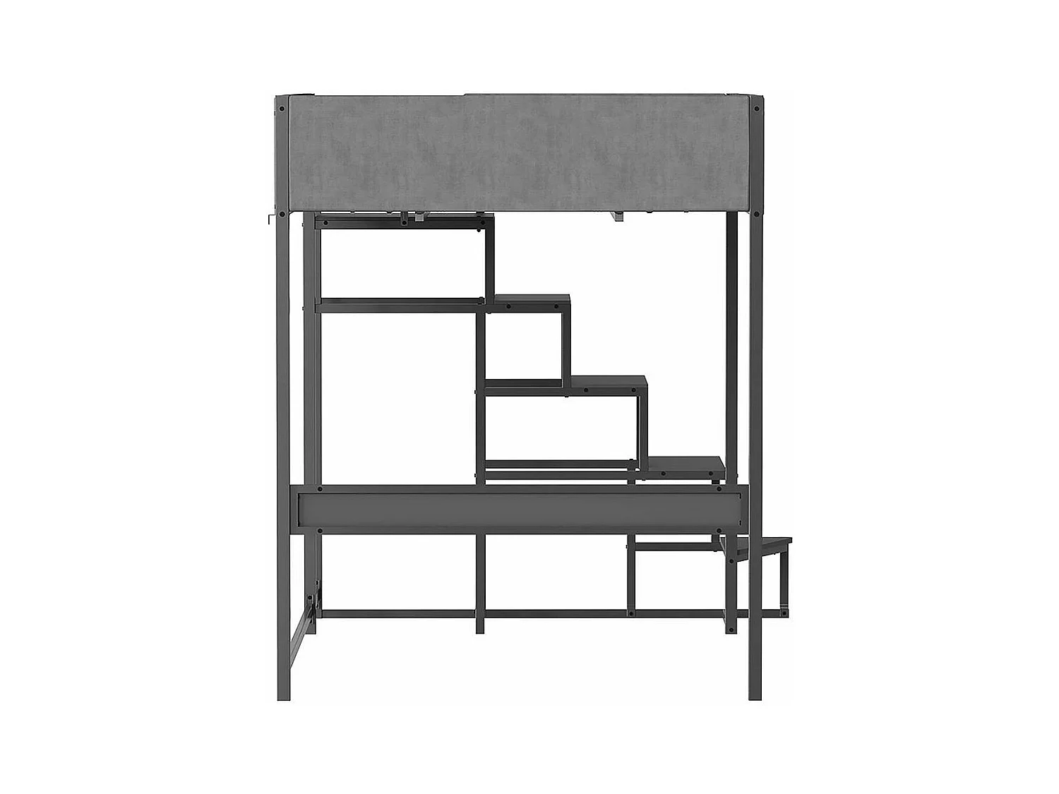 Cama alta DOCKLAND con somier y escalera de tela gris - 140x190 cm
