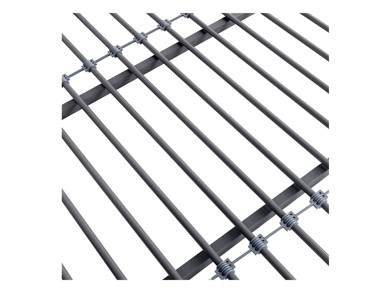 Cama alta DOCKLAND con somier y escalera de tela gris - 140x190 cm