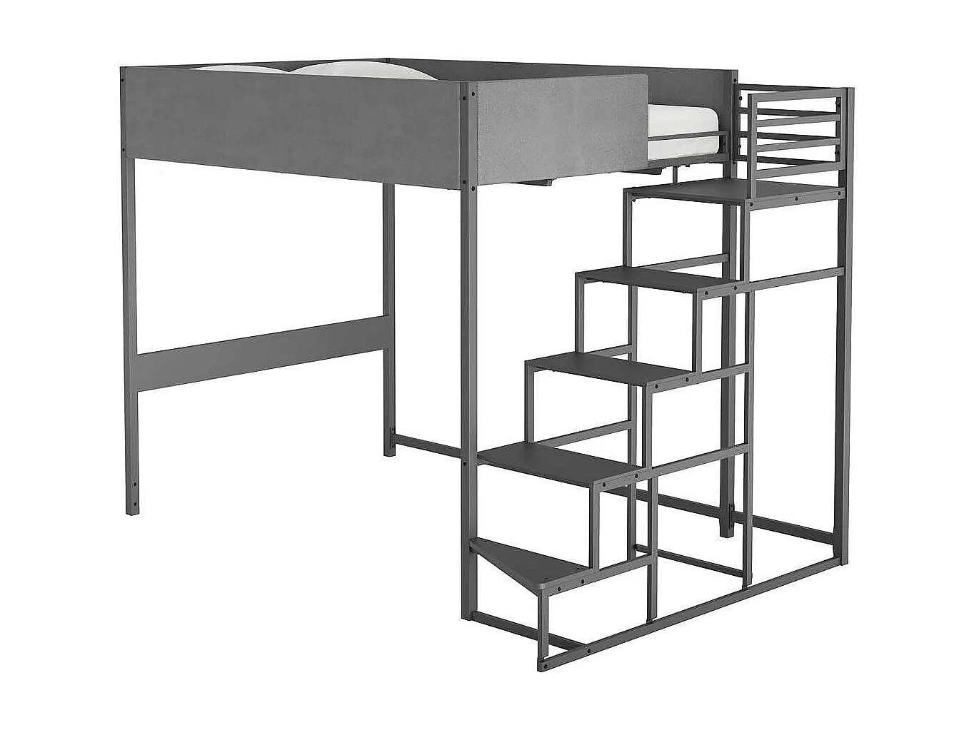 Lit mezzanine avec sommier + escalier en tissu gris, métal finition epoxy grise et mélamine grise - grand couchage 140x190 cm - DOCKLAND