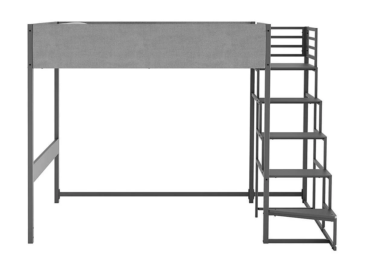 Lit mezzanine avec sommier + escalier en tissu gris, métal finition epoxy grise et mélamine grise - grand couchage 140x190 cm - DOCKLAND