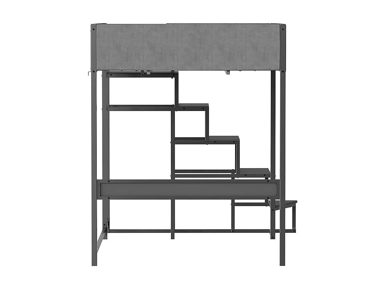 Lit mezzanine avec sommier + escalier en tissu gris, métal finition epoxy grise et mélamine grise - grand couchage 140x190 cm - DOCKLAND