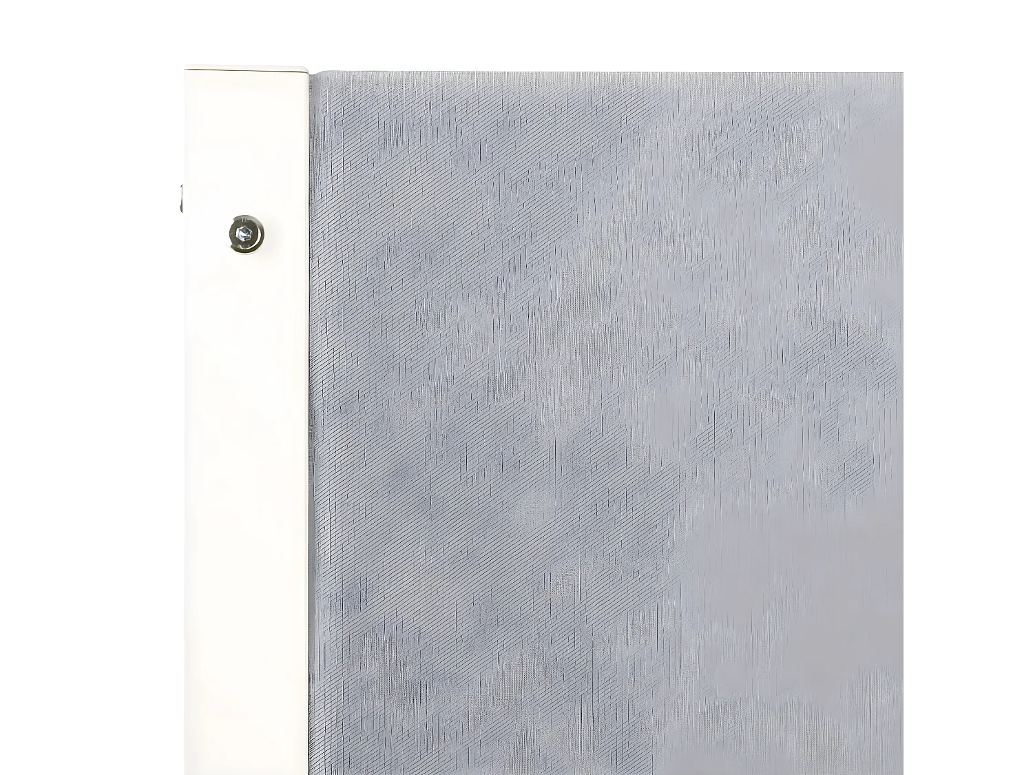 Cama alta DOCKLAND con somier y escalera de tela gris claro, metal blanco y melamina imitación roble - 140x190 cm