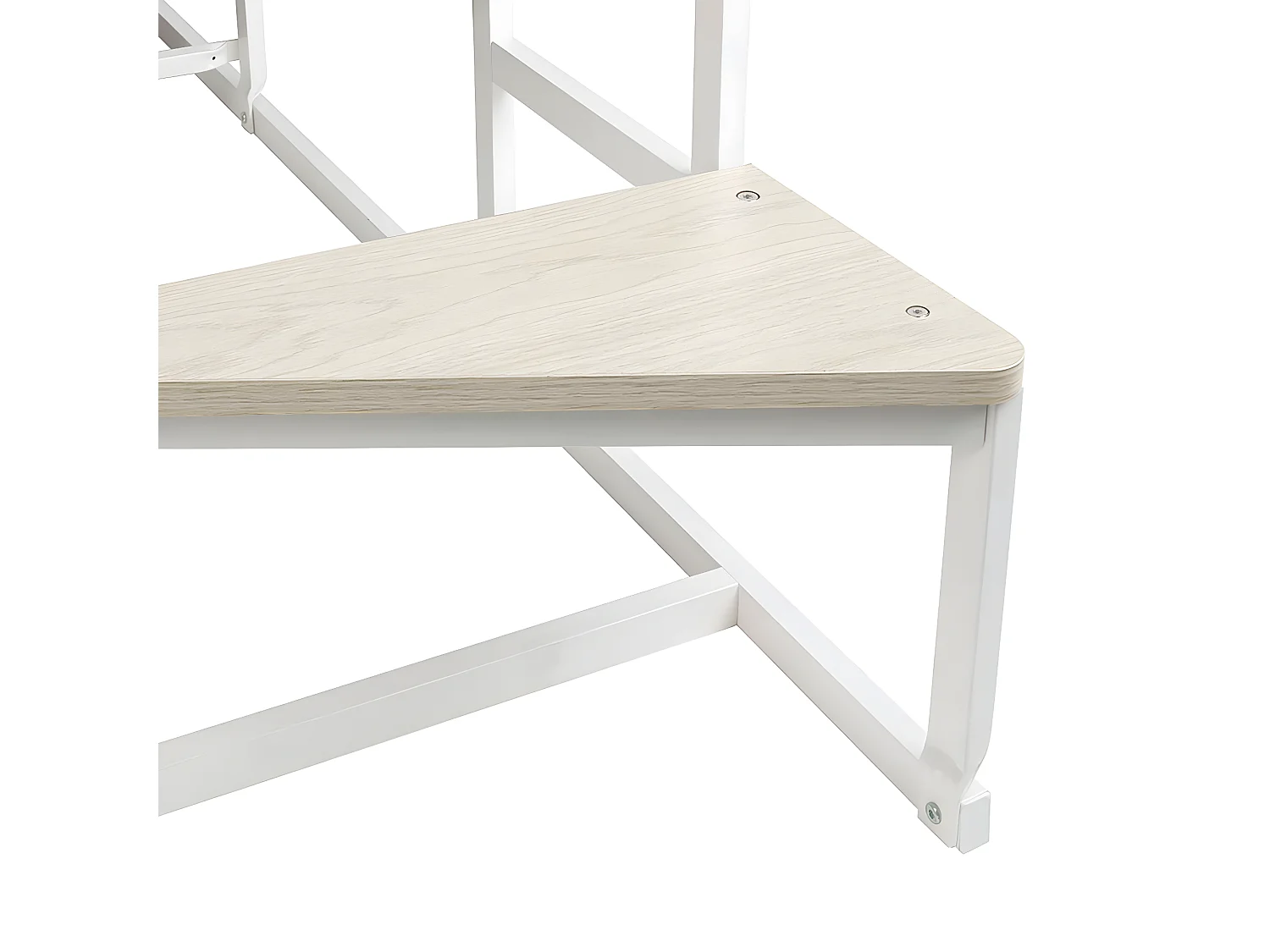 Lit mezzanine avec sommier + escalier en tissu gris clair, métal blanc et mélamine imitation chêne - grand couchage 140x190 cm - DOCKLAND